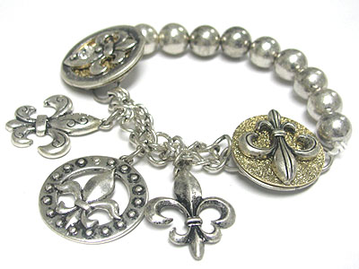 Fleur de lis theme metal ball stretch braceret