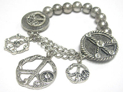 Peace theme metal ball stretch braceret