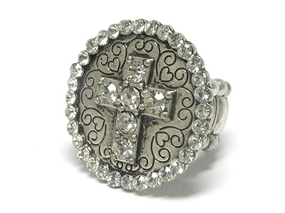 Crystal cross round stretch ring