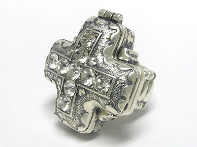 Crystal cross locket stretch ring