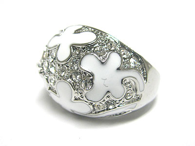 Crystal and enamel accent fashion metal ring