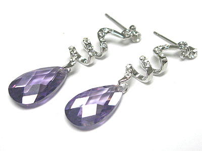 Facet cubic zirconia tear drop and crystal earring