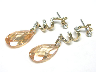 Facet cubic zirconia tear drop and crystal earring