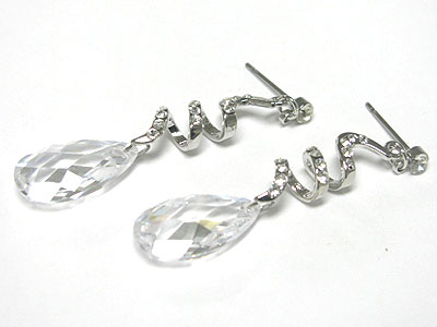 Facet cubic zirconia tear drop and crystal earring