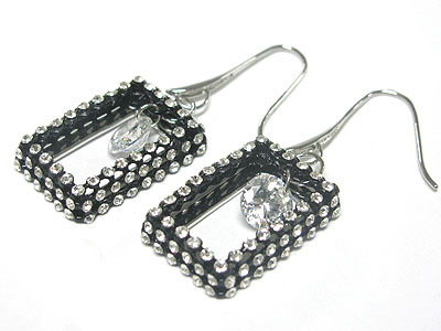 Cubic drop crystal stud  rectangle earring