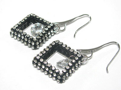 Cubic drop crystal stud  square earring