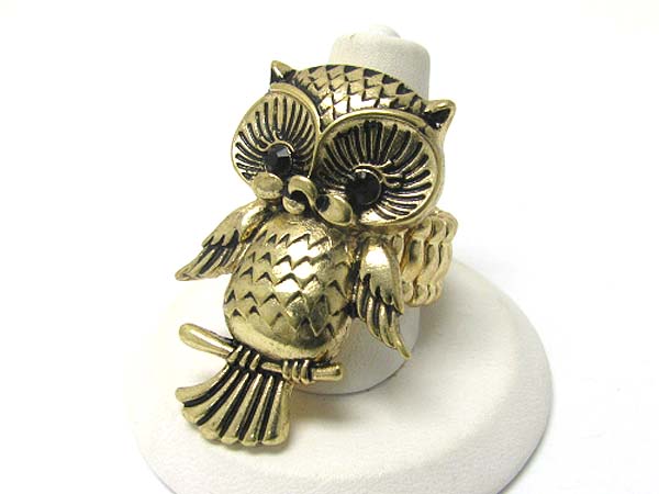 Crystal eye owl stretch ring