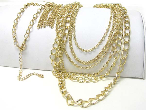 Multi metal chain long necklace earring set 