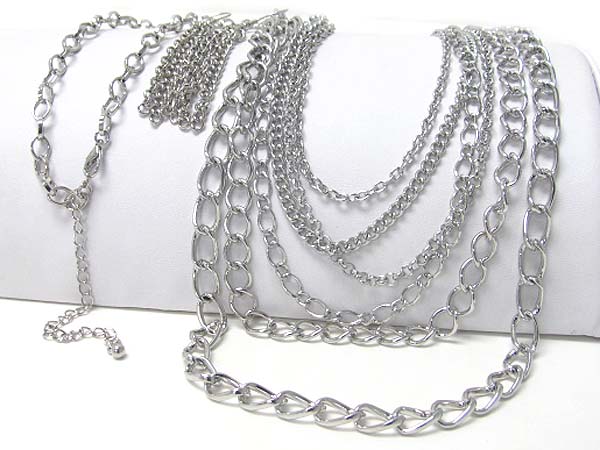 Multi metal chain long necklace earring set 