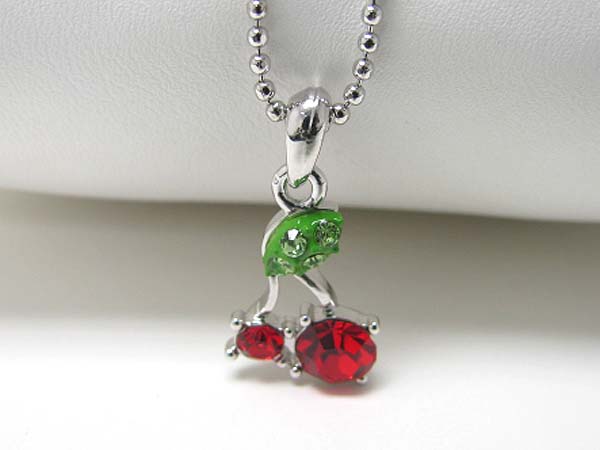 Made in korea whitegold plating crystal stud cherry pendant necklace