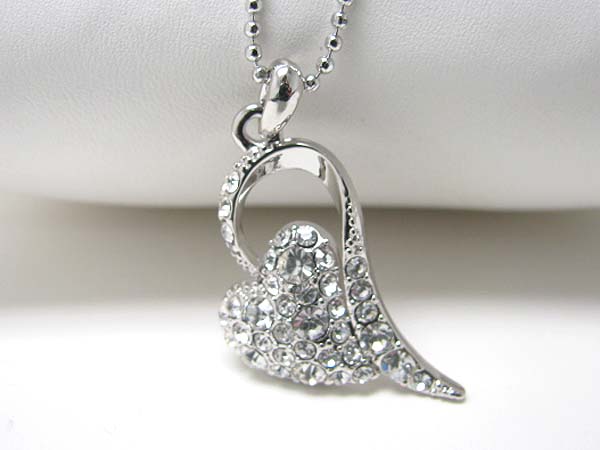 Made in korea whitegold plating crystal stud design heart pendant necklace