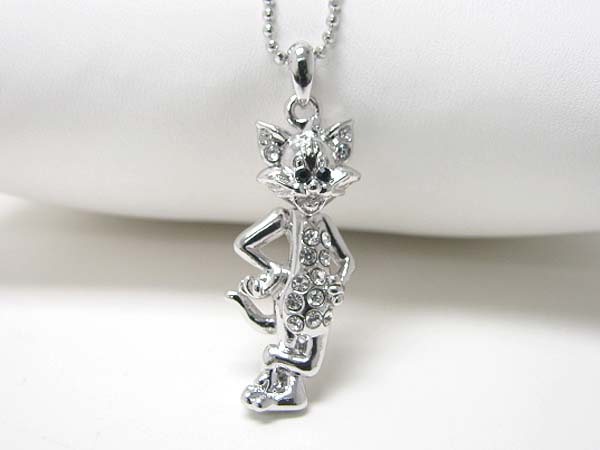 Made in korea whitegold plating crystal stud cat pendant necklace