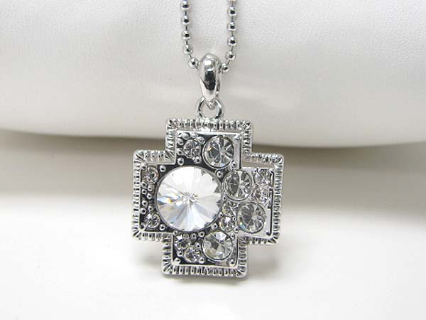 Made in korea whitegold plating crystal bubbled cross pendant necklace