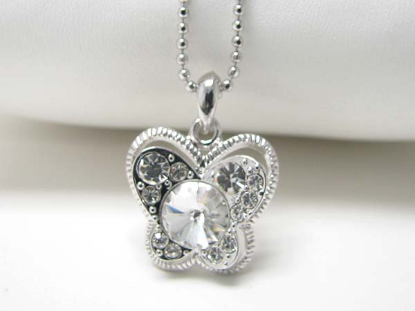 Made in korea whitegold plating crystal bubbled butterfly pendant necklace