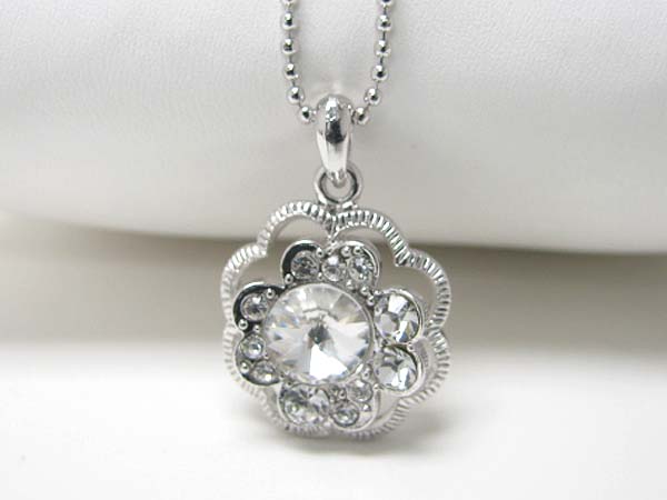 Made in korea whitegold plating crystal bubbled flower pendant necklace