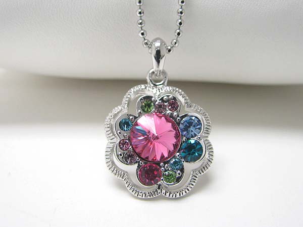 Made in korea whitegold plating crystal bubbled flower pendant necklace