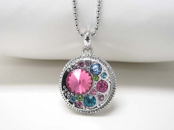 Made in korea whitegold plating crystal bubbled round pendant necklace