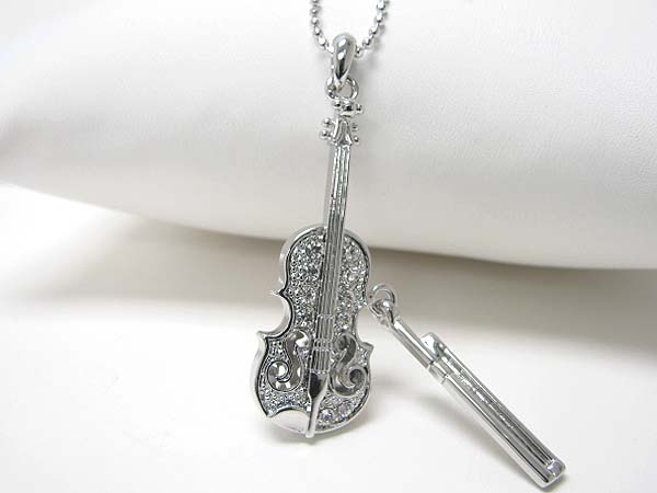 Made in korea whitegold plating crystal stud violin pendant necklace