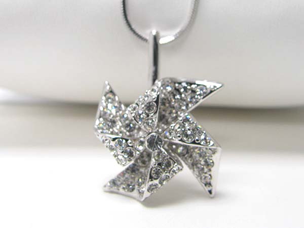 Made in korea whitegold plating crystal stud pinwheel pendant necklace