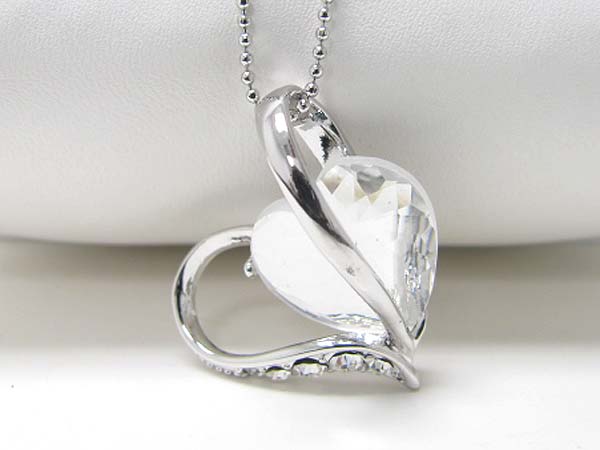 Made in korea whitegold plating crystal heart pendant necklace