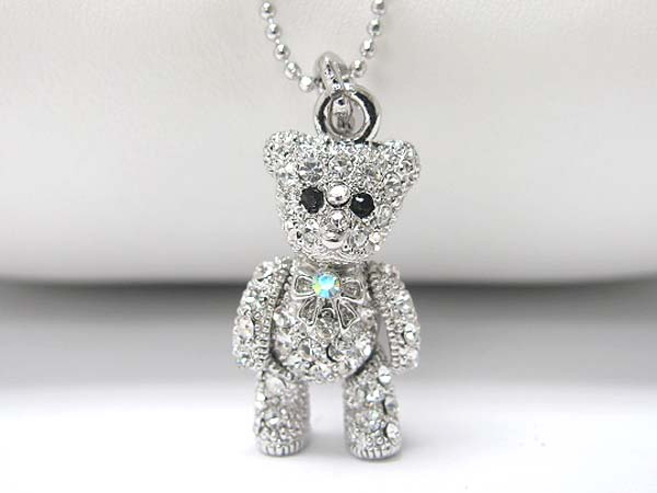 Made in korea whitegold plating crystal stud bear pendant necklace