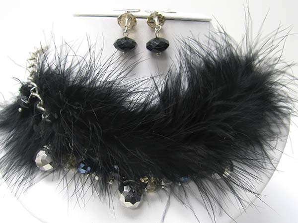 Fur deco galss beads dangle neckalce earring set