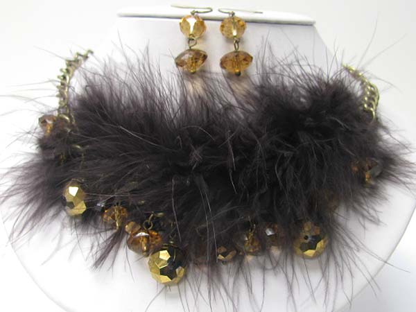 Fur deco galss beads dangle neckalce earring set