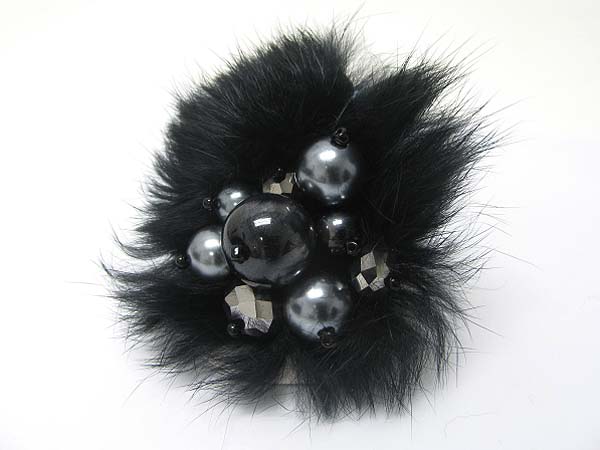 Fur and galss beads deco fashion stretch ring