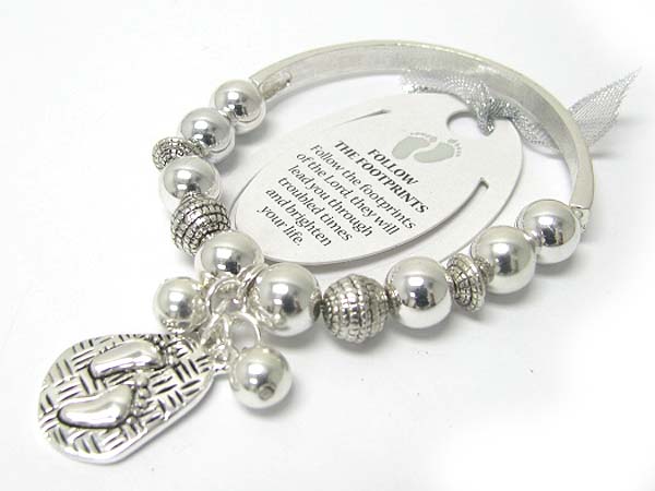 Inspiration message metal casting  charm dangle stretch bracelet