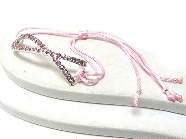 Crystal pink ribbon braided yarn friendship bracelet - breast cancer awareness