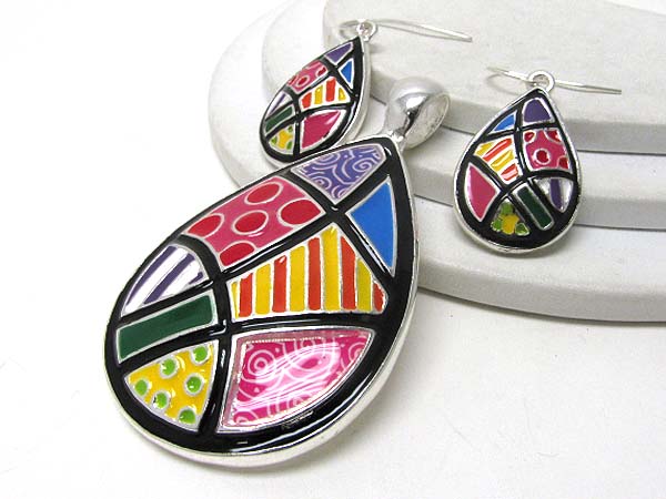 Designer inspired color art water drop pendant earring set