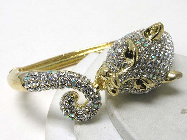 Crystal stud metal leopard hinge bangle