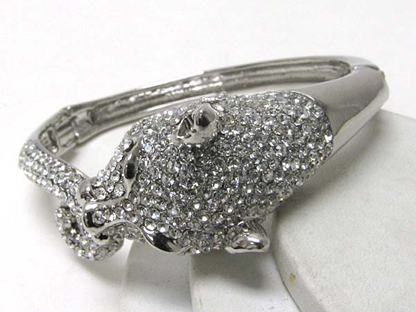 Crystal stud metal leopard hinge bangle