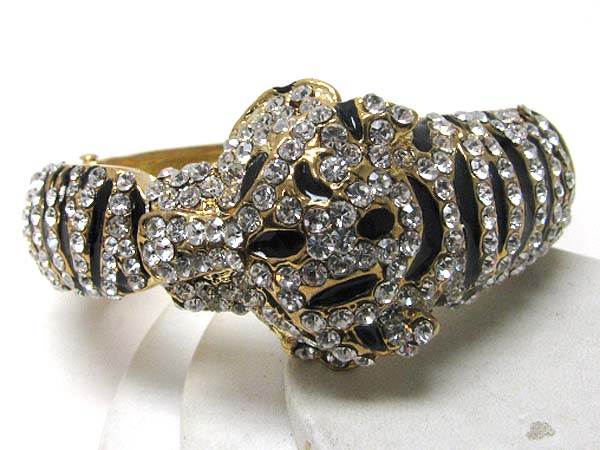 Crystal stud metal leopard hinge bangle