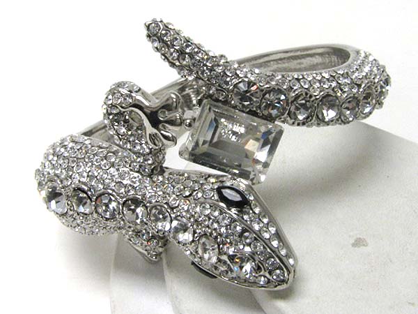 Crystal stud metal lizard hinge bangle