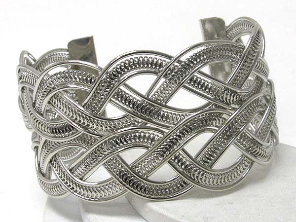 Braided pattern metal cuff bangle