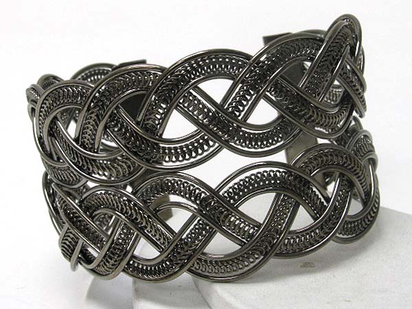 Braided pattern metal cuff bangle