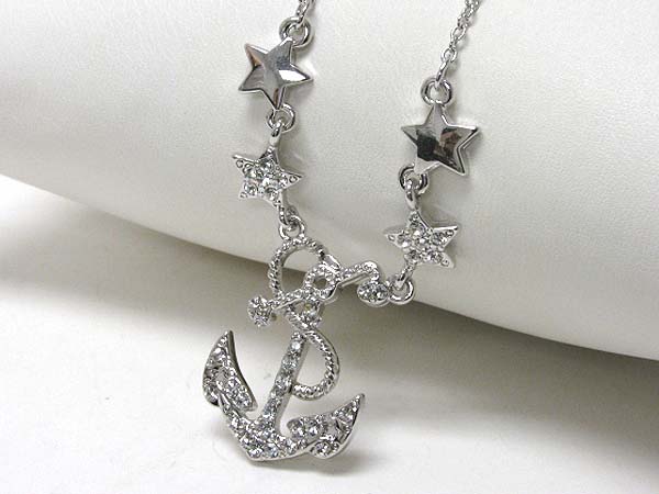 Made in korea whitegold plating crystal stud nautical theme anchor pendant necklace