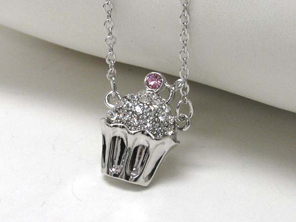 Made in korea whitegold plating crystal stud cupcake pendant necklace