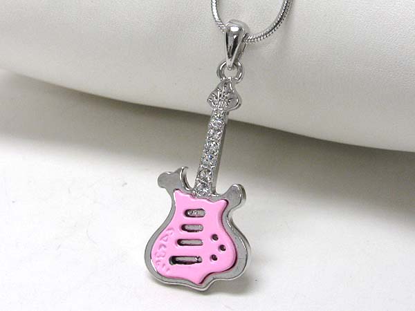 Made in korea whitegold plating music instrument rock guitar pendant necklace