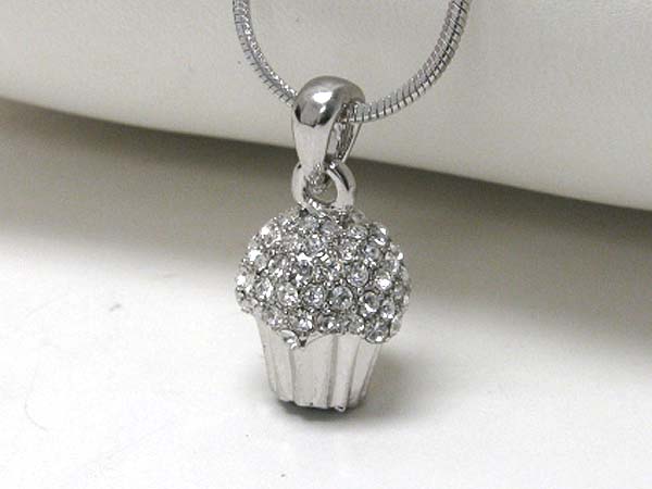 Made in korea whitegold plating crystal stud cupcake pendant necklace