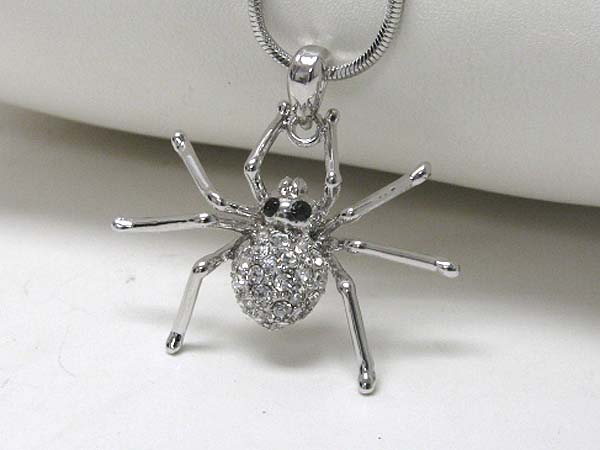 Made in korea whitegold plating crystal stud long leg spider pendant necklace