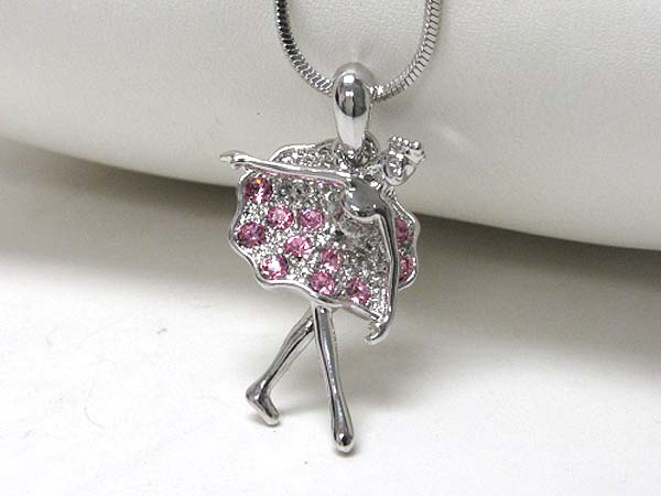 Made in korea whitegold plating crystal stud ballerina pendant necklace