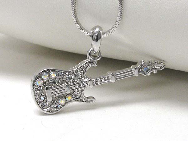 Made in korea whitegold plating crystal stud rock guitar pendant necklace