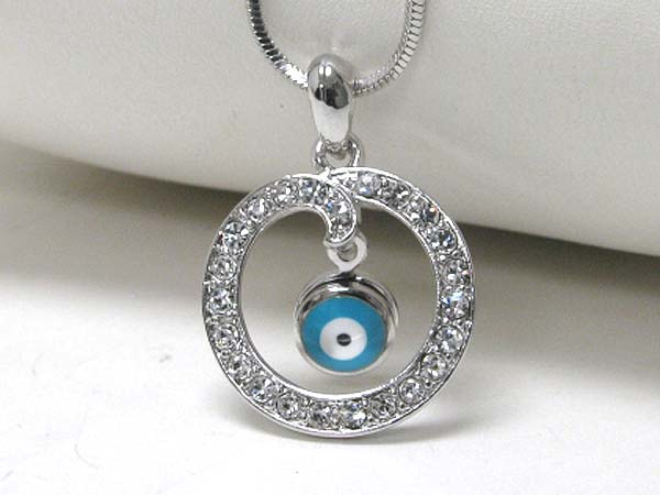 Made in korea whitegold plating evil eye dangle crystal stud circle pendant necklace