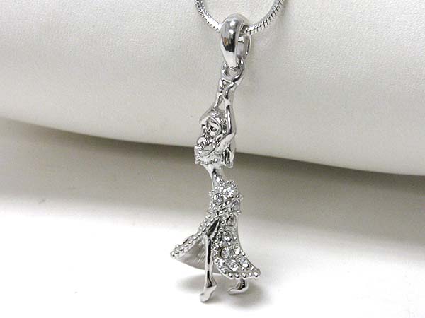 Made in korea whitegold plating crystal stud dancer pendant necklace