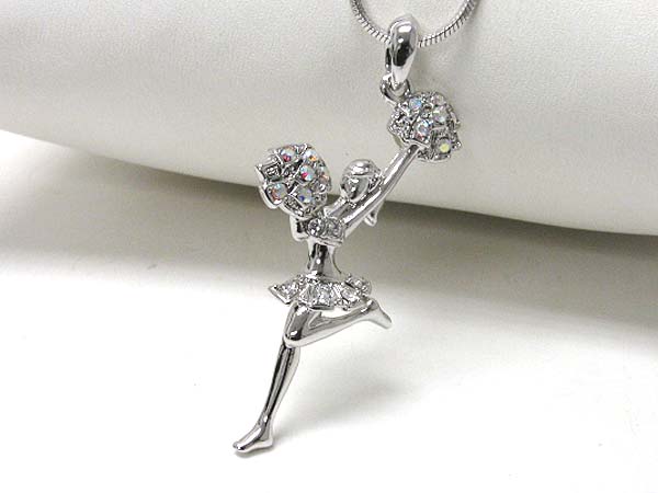 Made in korea whitegold plating crystal stud cheerleader pendant necklace