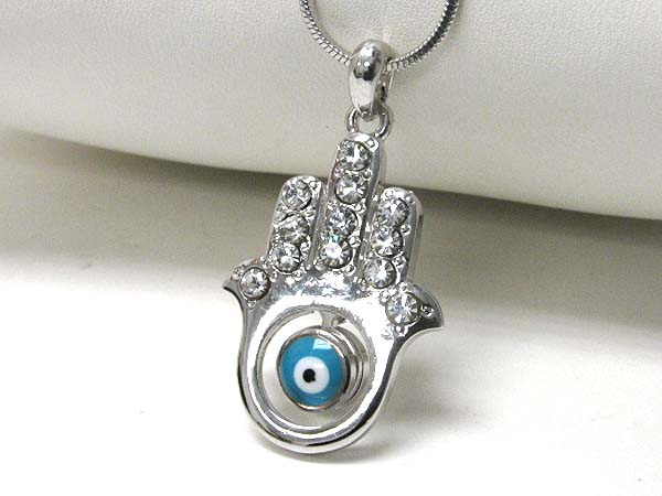 Made in korea whitegold plating crystal stud hamsa pendant necklace