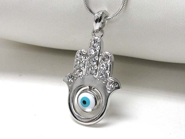 Made in korea whitegold plating crystal stud hamsa pendant necklace