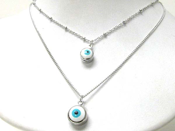 Made in korea whitegold plating double layer evil eye pendant necklace